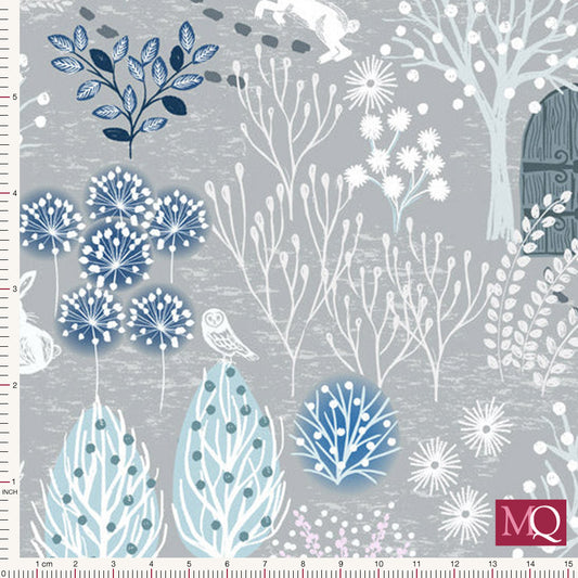 The Secret Winter Garden Flannel from Lewis and Irene - Secret Garden on Frosty Grey