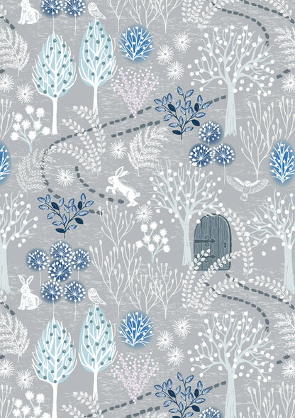 The Secret Winter Garden Flannel from Lewis and Irene - Secret Garden on Frosty Grey