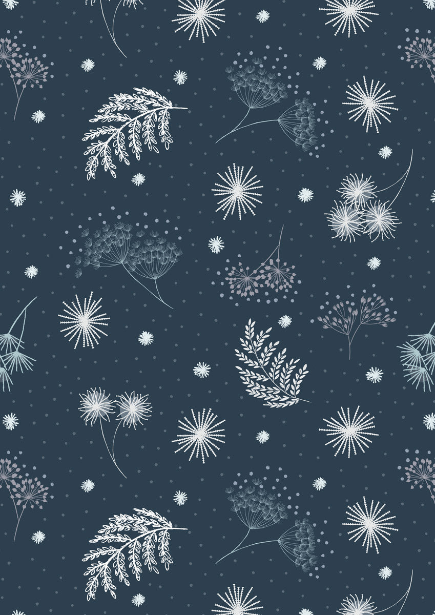 The Secret Winter Garden Flannel from Lewis and Irene - Frosted Garden on Dark Blue