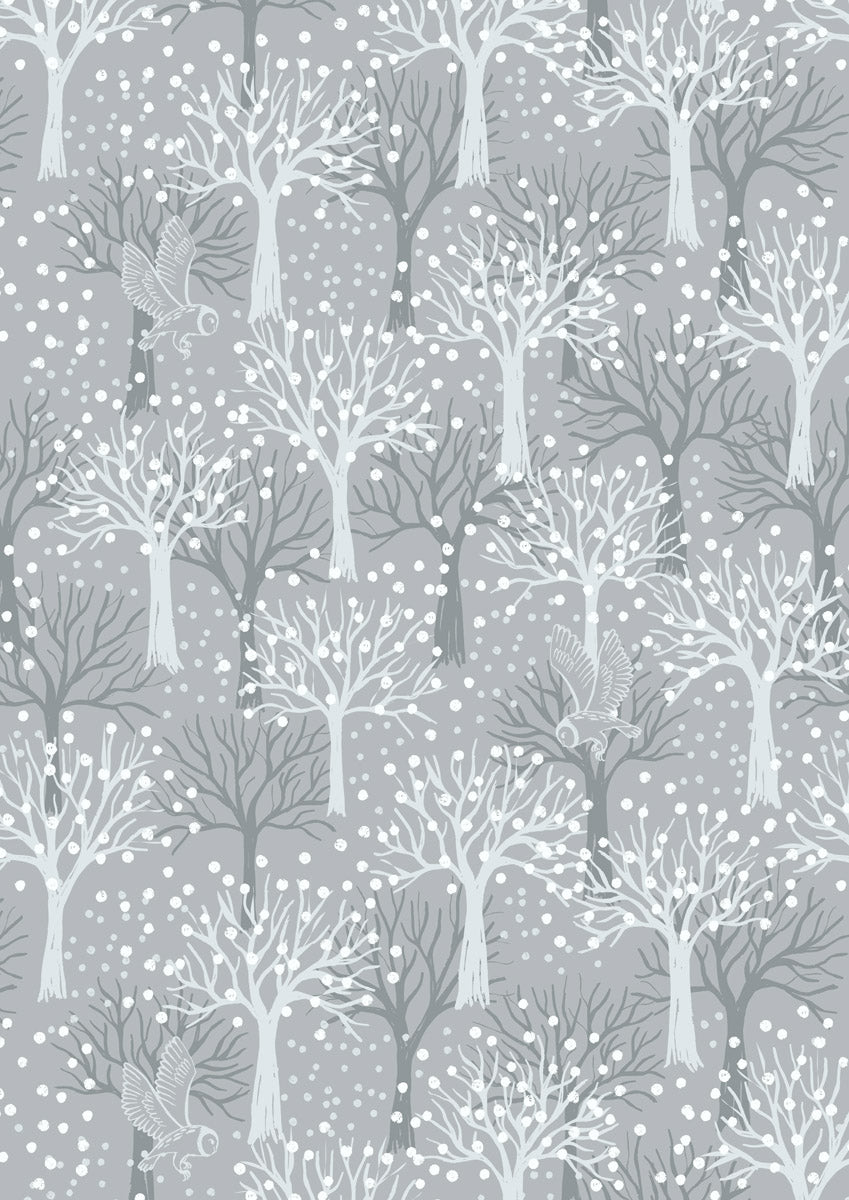 The Secret Winter Garden Flannel from Lewis and Irene - Owl Orchard on Light Grey