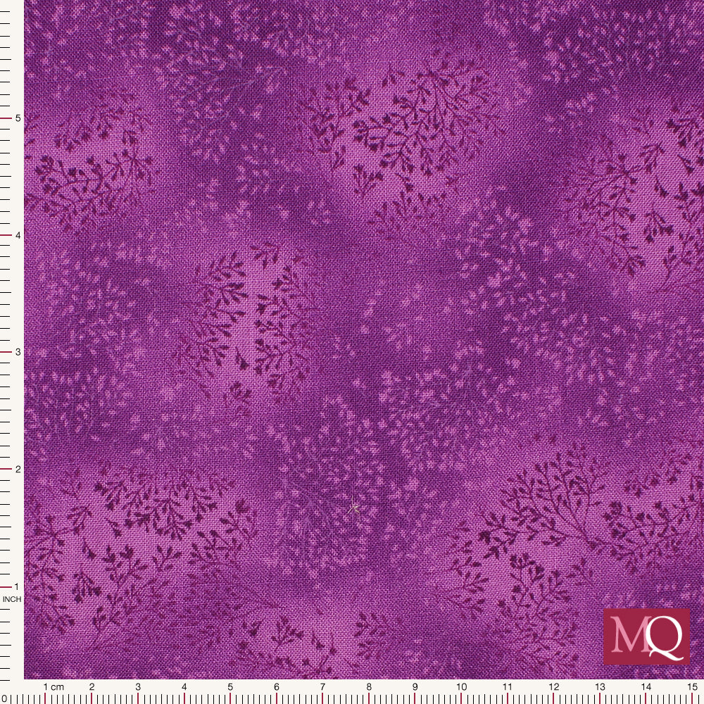 Cotton quilting fabric with tonal purple design featuring delicate flower sprigs
