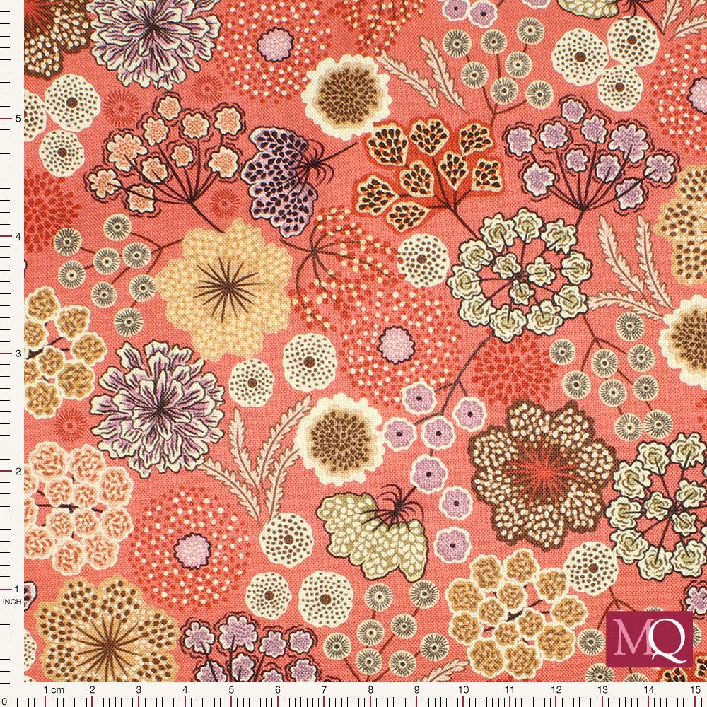 Jardin d'Automne  by Lewis and Irene  - Large Autumn Floral on warm red A926C