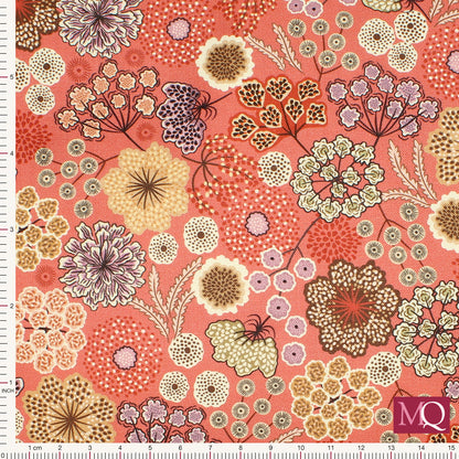 Jardin d'Automne  by Lewis and Irene  - Large Autumn Floral on warm red A926C