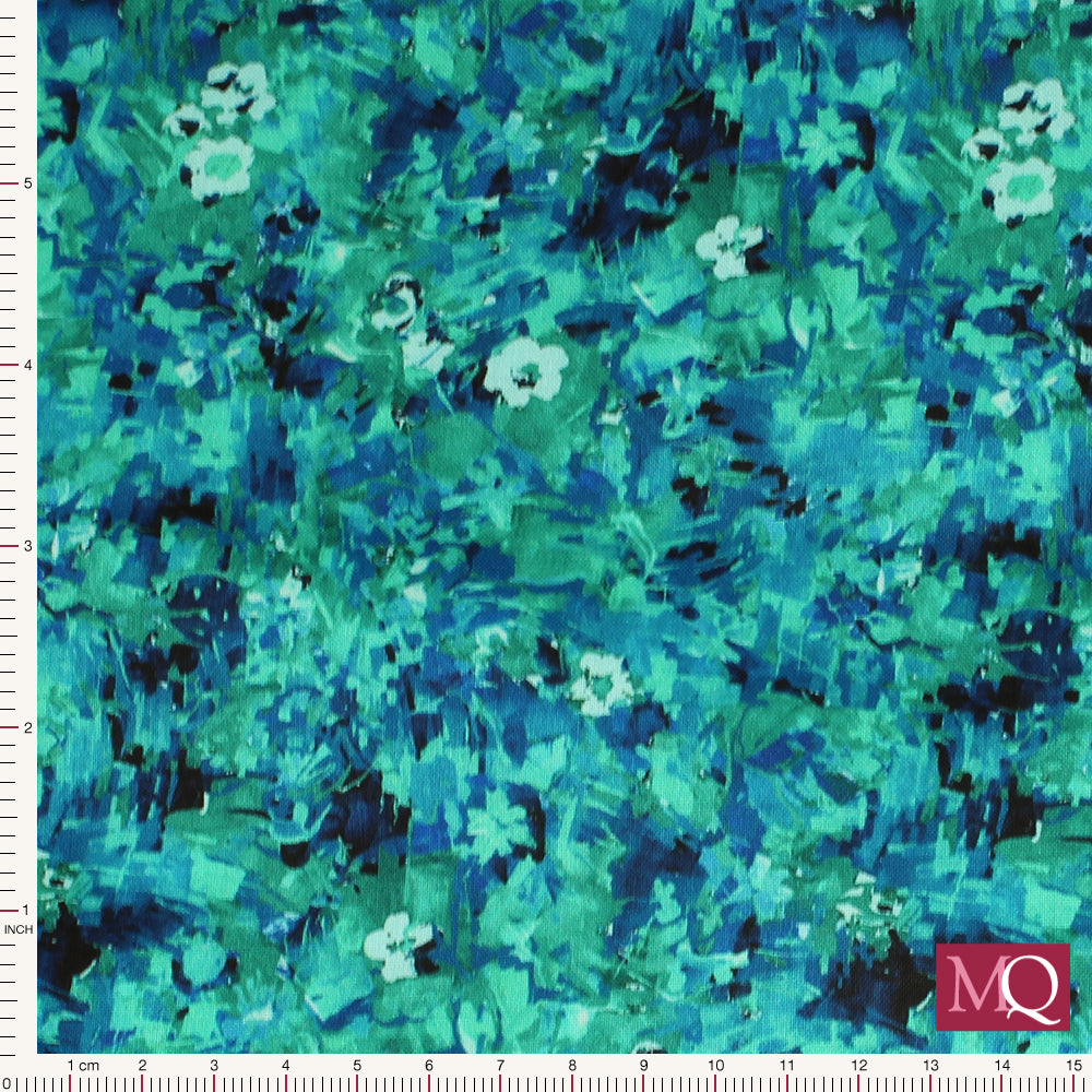 Painterley Petals by Robert Kaufman - Teal Blue