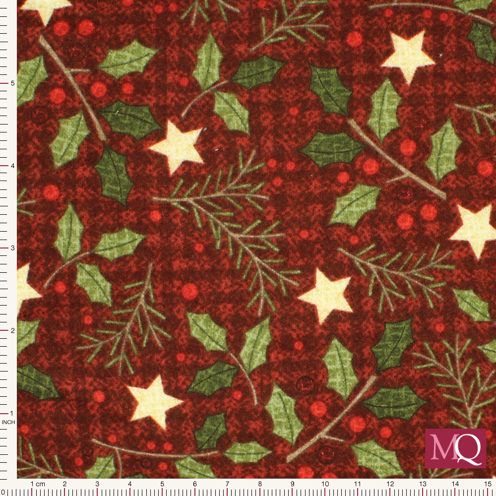 Jolly Holly Flannel by Bonnie Sullivan for Maywood Studios -  Red Holly  £1.50/10cm