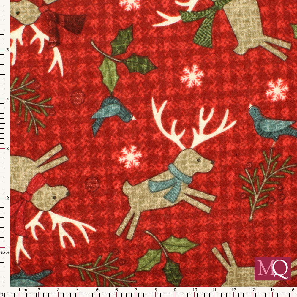 Jolly Holly Flannel by Bonnie Sullivan for Maywood Studios -  Red Deer £1.50/10cm