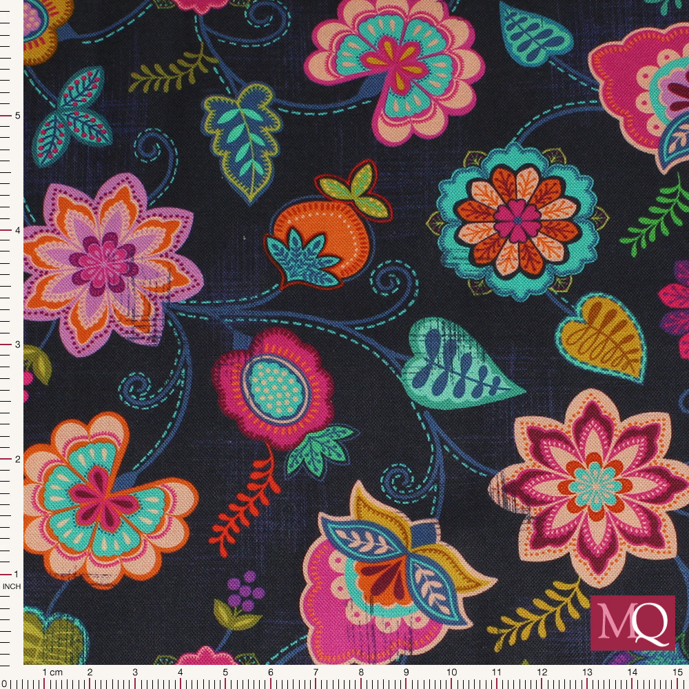 Sambramha by John Scott for Lewis and Irene - Floral on Dark Blue