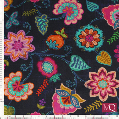 Sambramha by John Scott for Lewis and Irene - Floral on Dark Blue