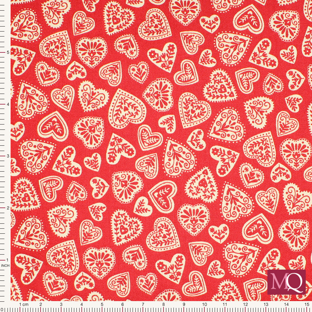 Scandi by Makower -Hearts Red 116/R