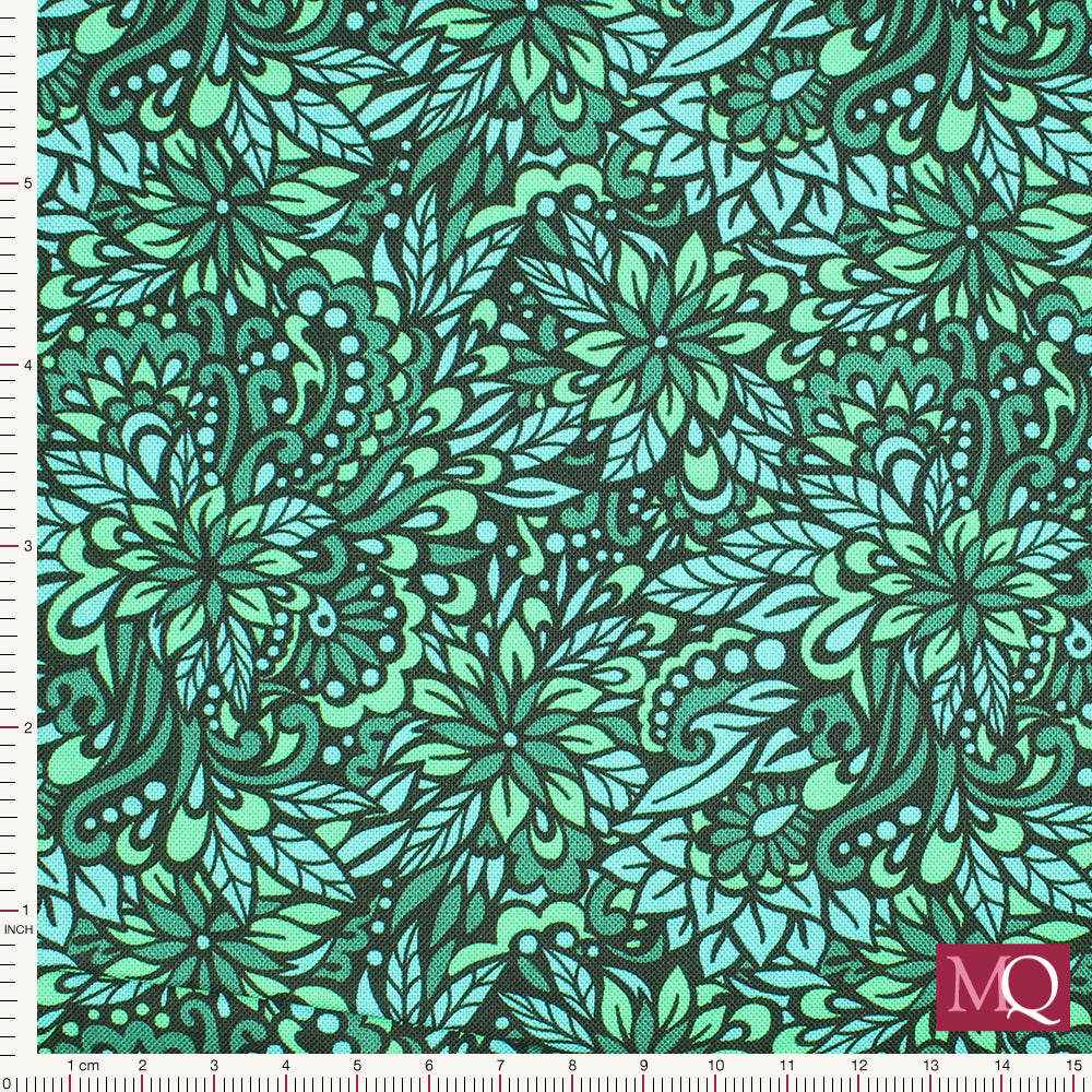 Peaceful Garden by Benartex -Teal ( Gratitude and Grace) Reduced NOW £10m