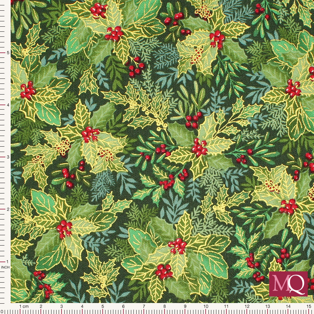 Good Tidings  by Makower -Holly Dk Green 107G9