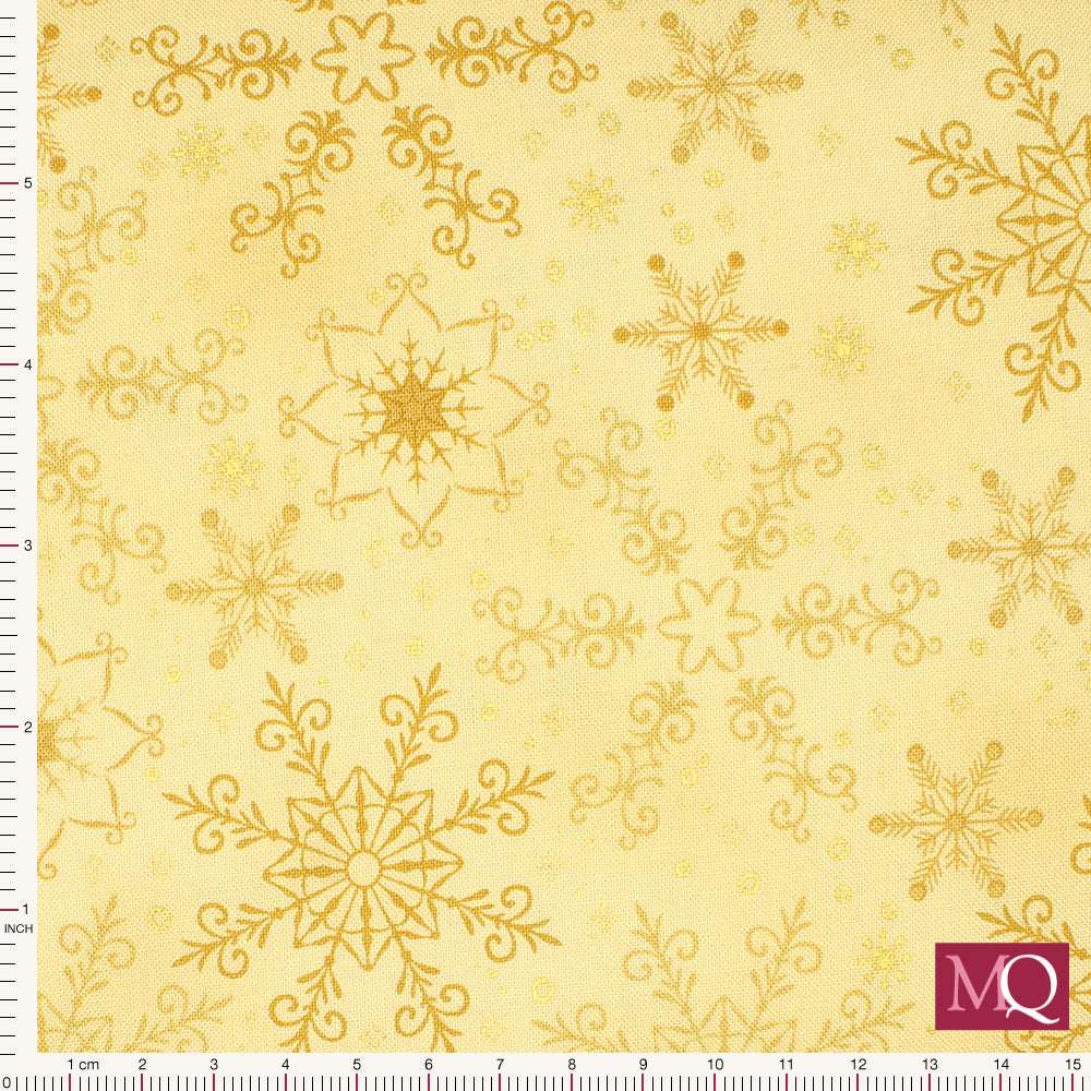 We Love Christmas  by Stof - Gold Snowflakes on Cream