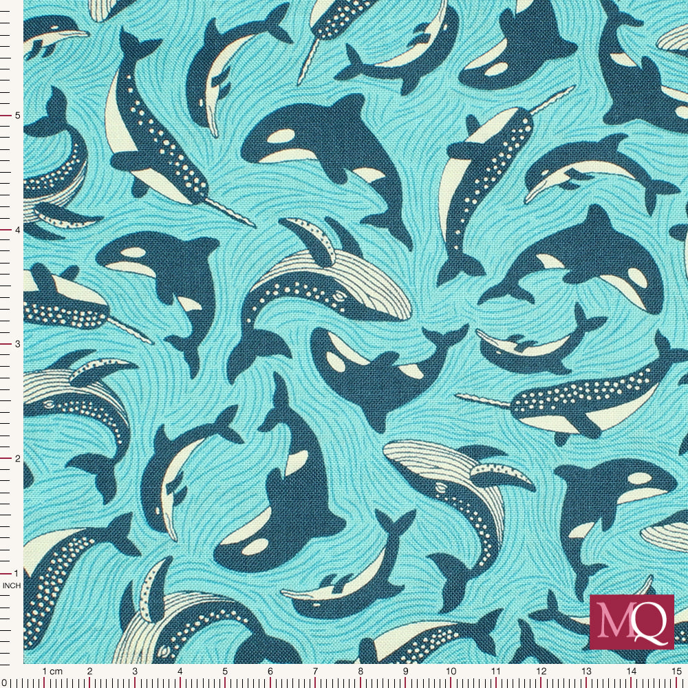 Deep Blue Sea by Makower -Sea Fins and Tails Blue