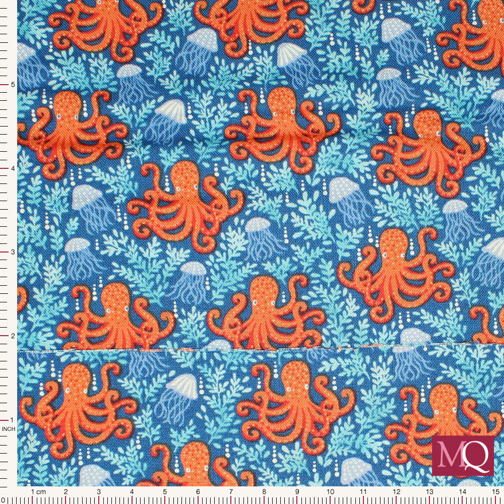 Deep Blue Sea by Makower -Octopus Dark Blue