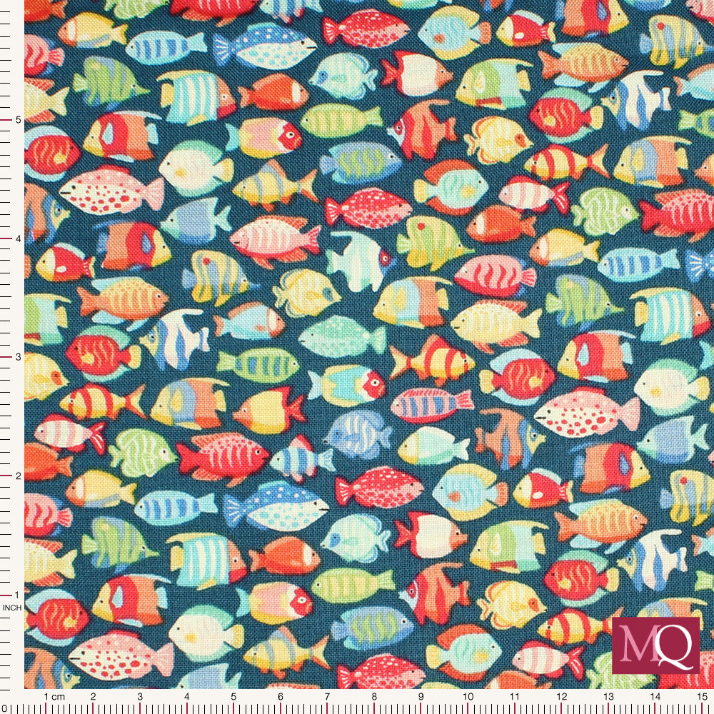 Deep Blue Sea by Makower -Fish Shoal  Dark Blue