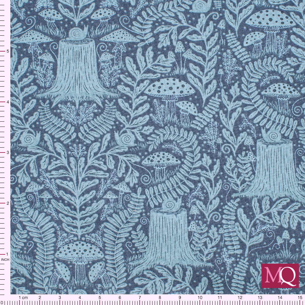 Night Owl by Gingiber for  Moda - Dusk - Dark Blue Mushroom Landscape