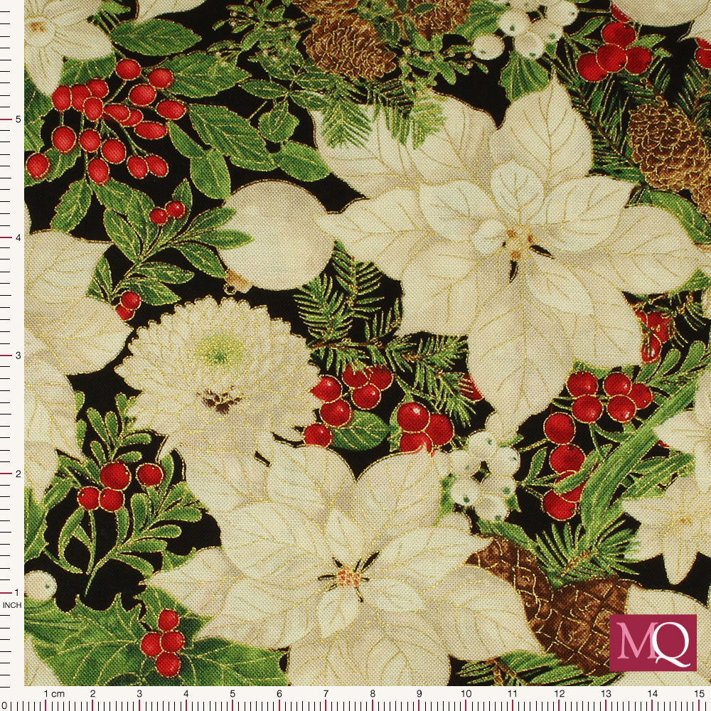 Merry Christmas  by Timeless Treasures - Holiday Floral   Magnolia