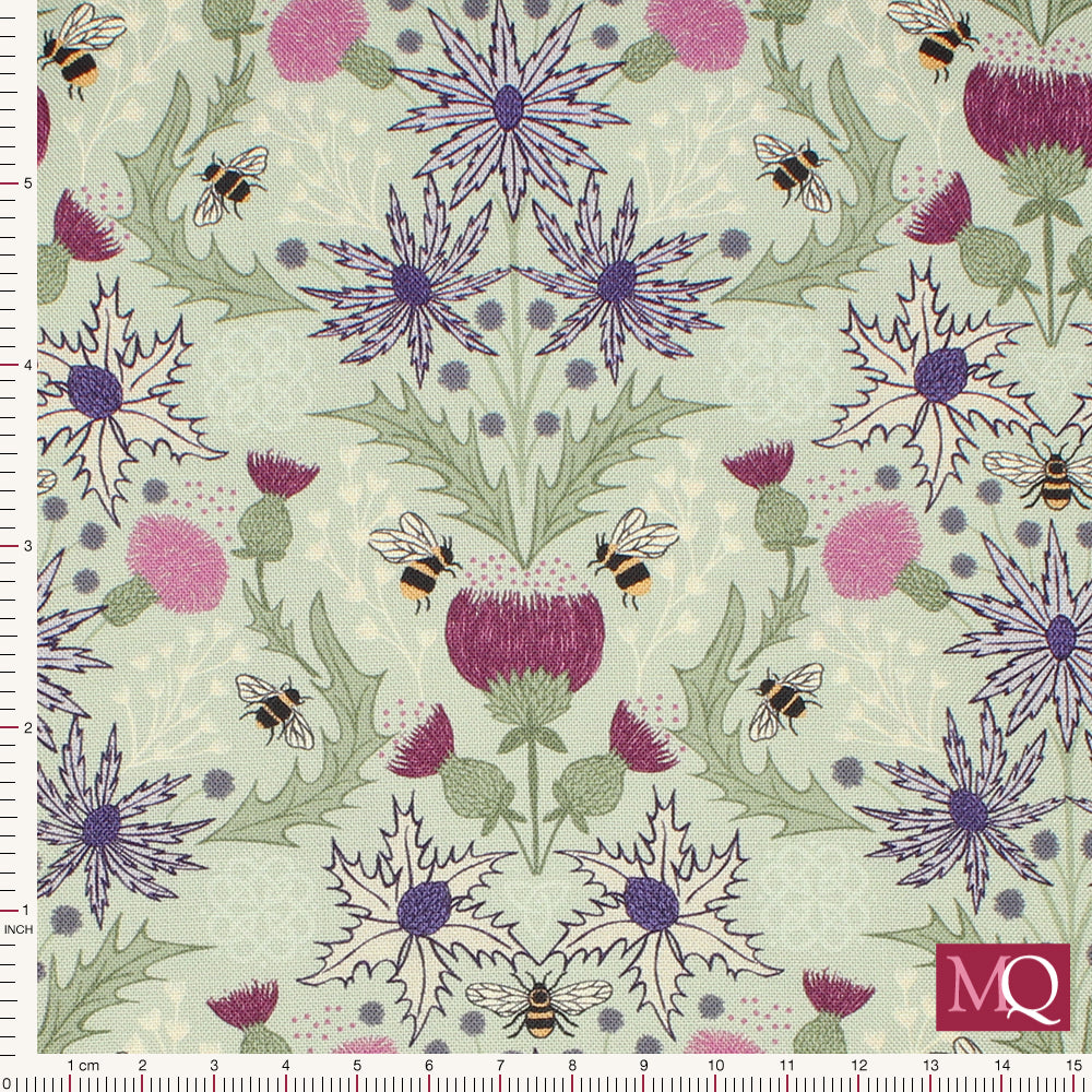 Celtic Summer by Lewis and Irene -Mrrored Thistle and Bee on Duck Egg