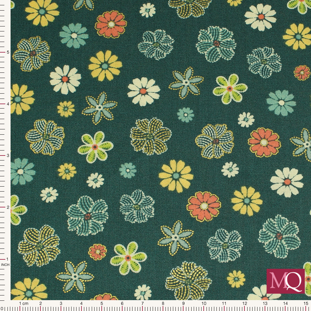 Retro Garden By Benartex – Flower Field Dark Teal