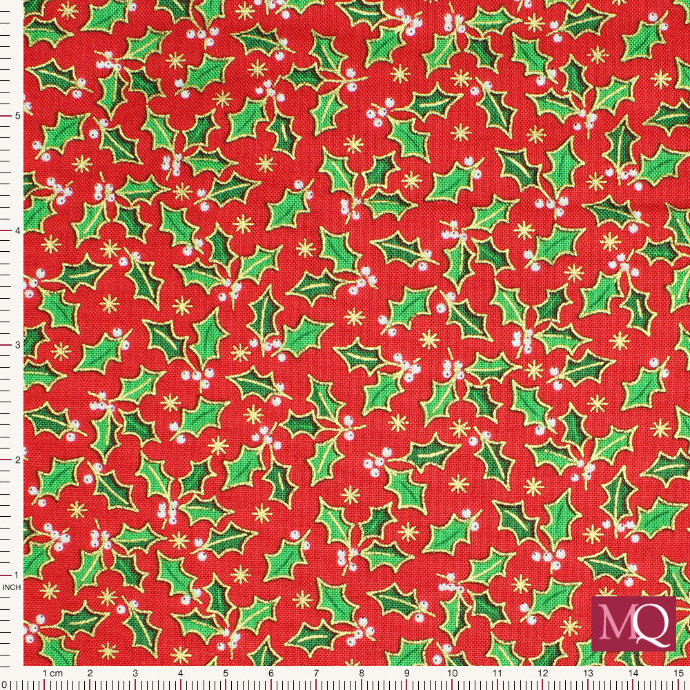 Santa Holly  by Makower -  Red 2584/R