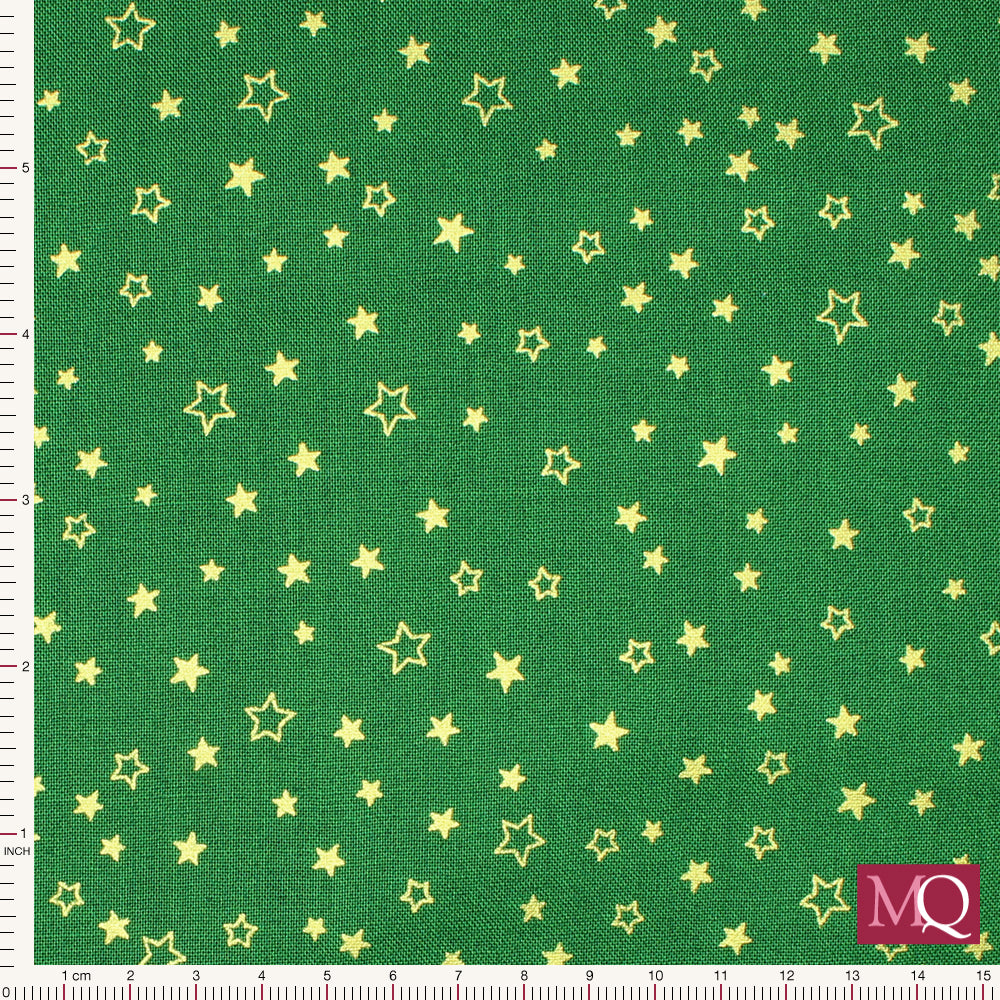 Santa Star  by Makower - Stars - Gold on Green