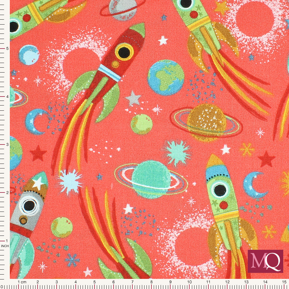 Whirl, Whiz, Zip and Rip by Lisa Perry for  3 Wishes- 20856-Red - £13/metre