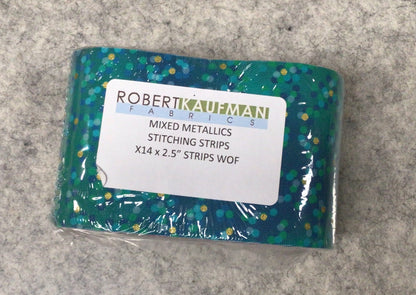 Stitching Strips  - 14 2.5" strips of Mixed Metallics by Robert Kaufman