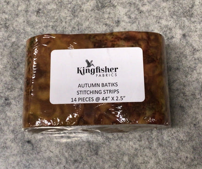 Stitching Strips  - 14 2.5" strips of Kingfisher Stamped Batik Fabrics - Autumn