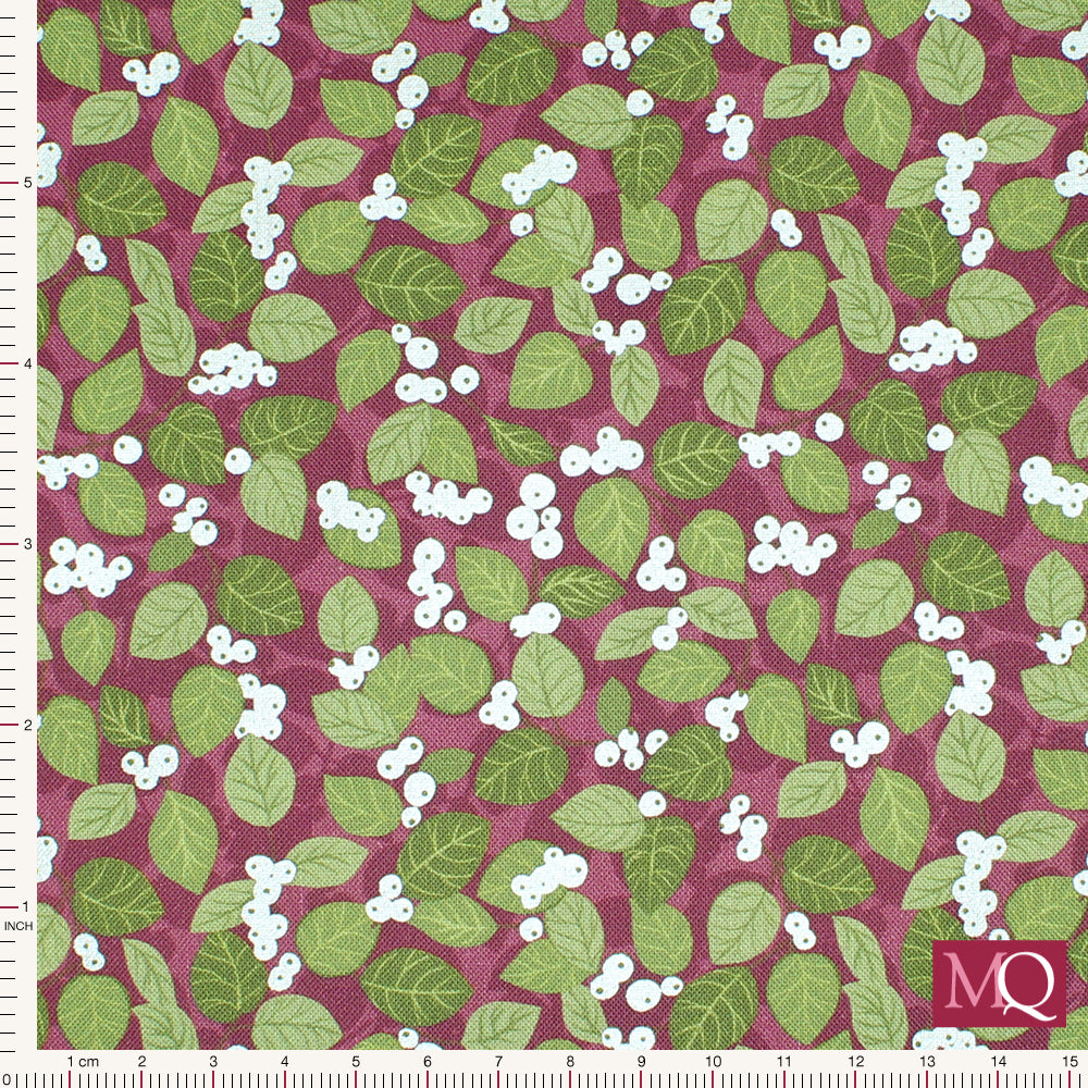 Winter Botanical - Snowberry by Lewis and Irene - Red and Green with Pearl
