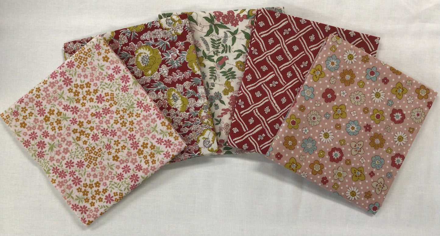 5 Fat Quarters - Meadow Flowers by Liberty - Red