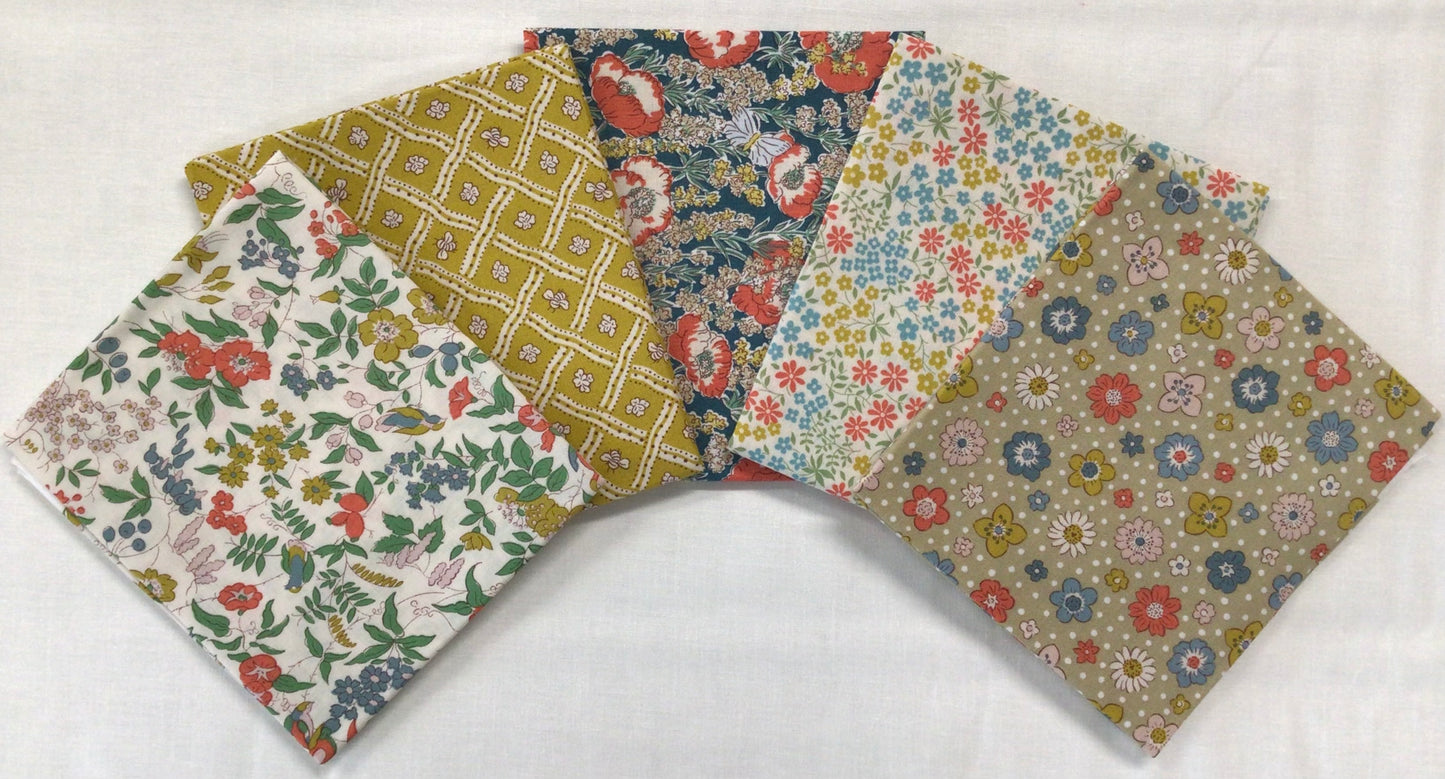 5 Fat Quarters - Meadow Flowers by Liberty - Mustard