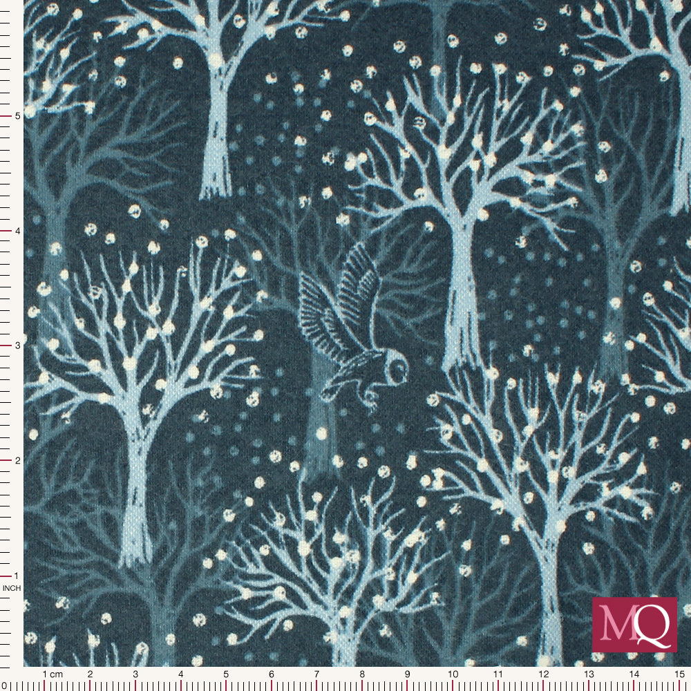 The Secret Winter Garden Flannel from Lewis and Irene - Owl Orchard on Dark Blue