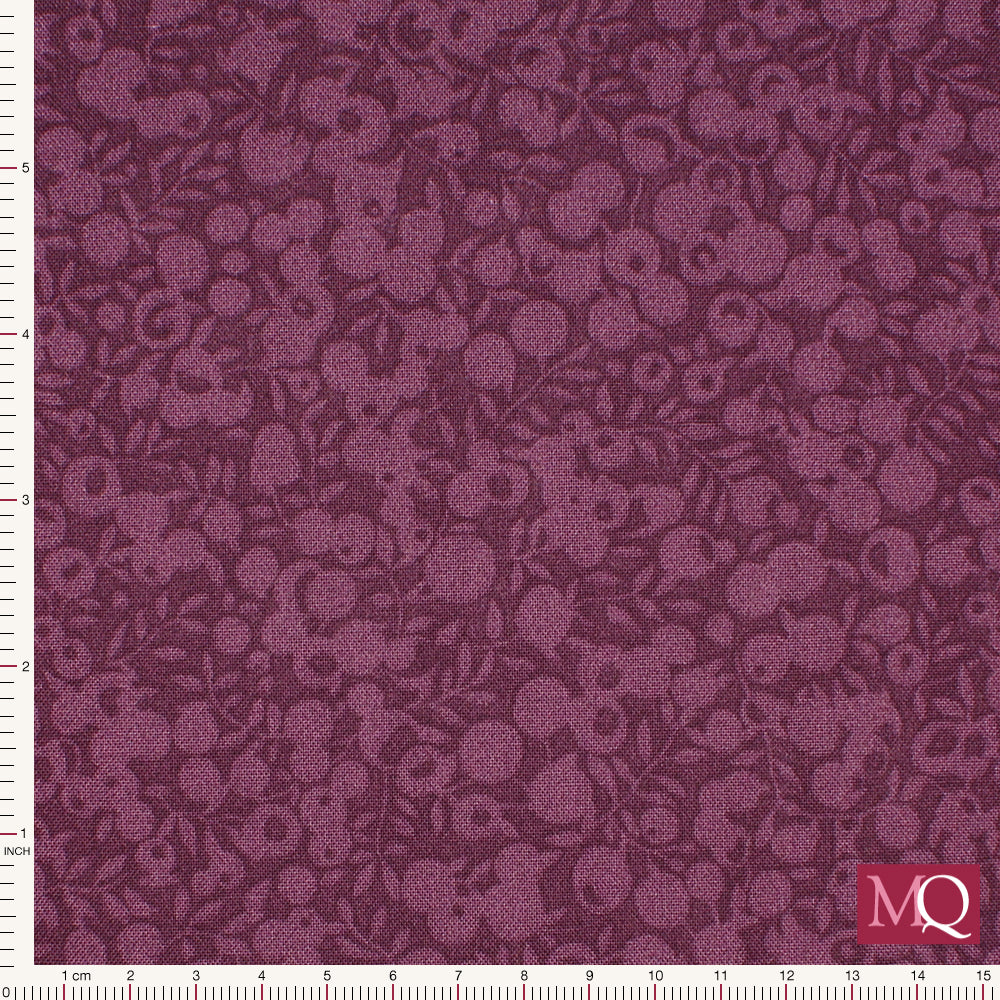 Cotton quilting fabric with two tonal foliage and berries in plum purple