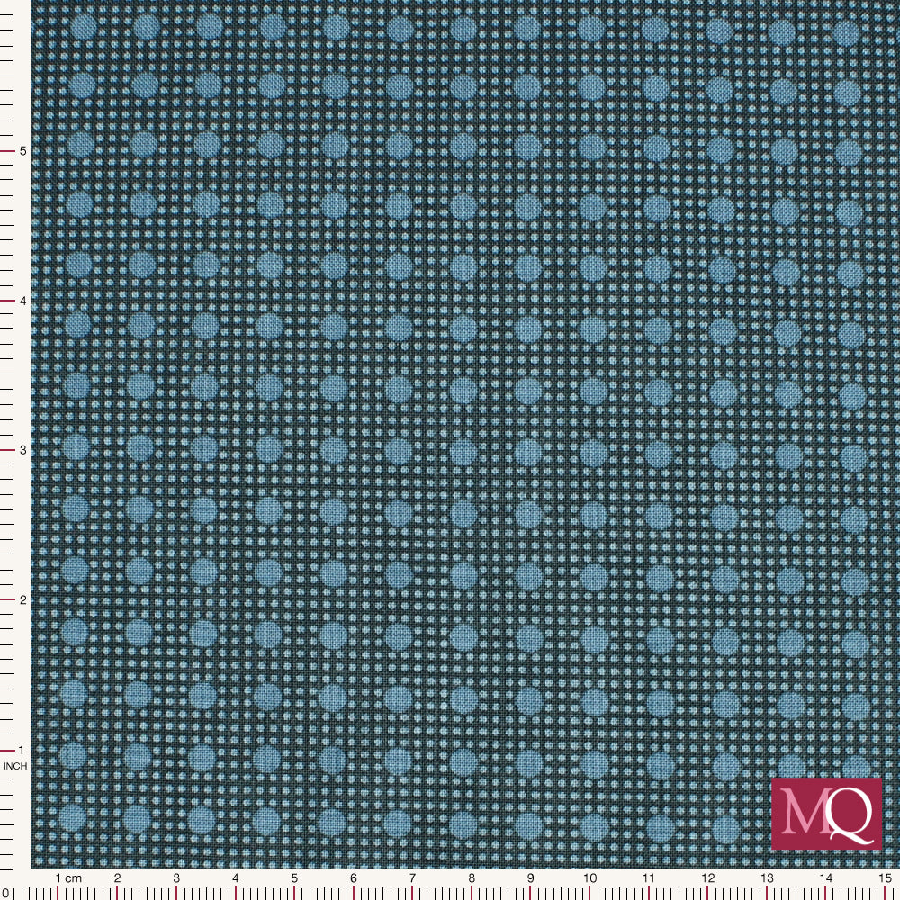Cotton quilting fabric with dotty grid pattern in tonal blues