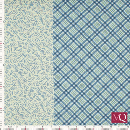 Cotton quilting fabric with 8 different blue prints in 5" strips