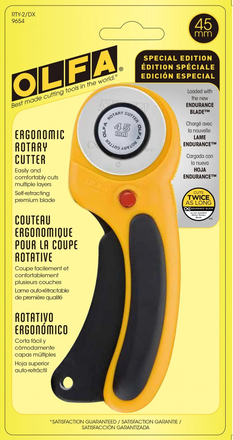 Olfa Ergonomic Rotary Cutter - 45mm with fitted endurance blade RTY/DX 9654