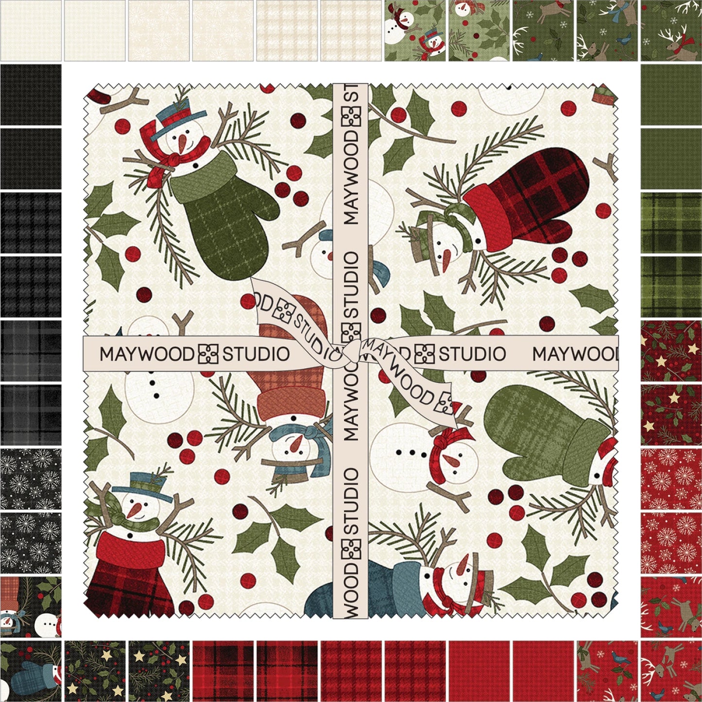 Jolly Holly Flannel -  10" Squares by Bonnie Sullivan for Maywood