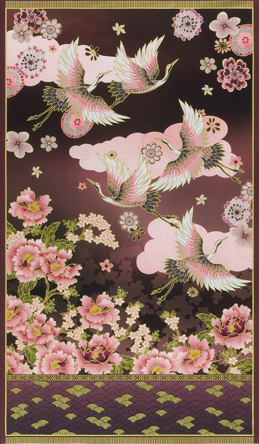 Panel - Imperial Collection - Graceful Crane from R Kaufman - Plum