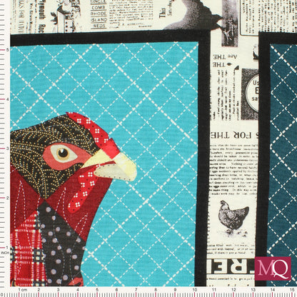 Panel - Zooming Chickens by Timna Tarr for Studio E - Teal Red