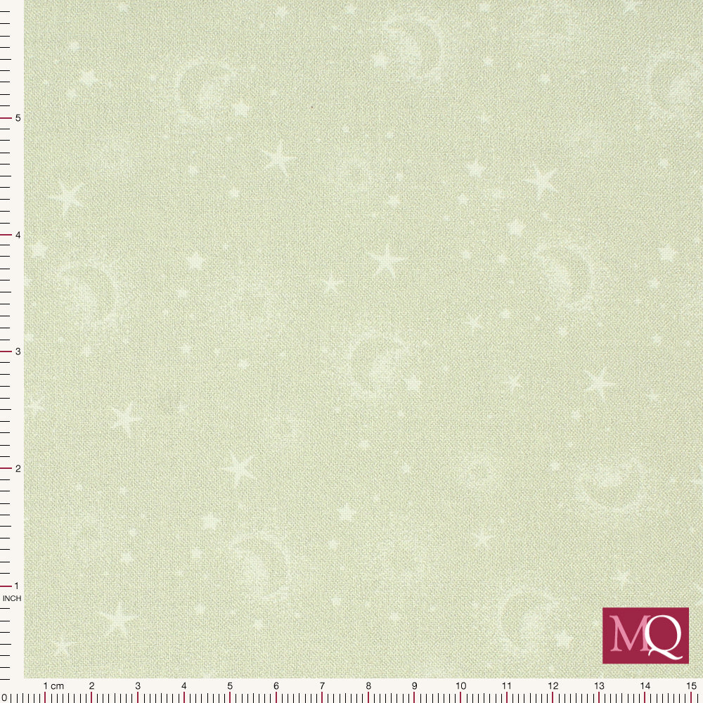 Cotton quilting fabric in tonal stoney grey green with subtle moons and stars
