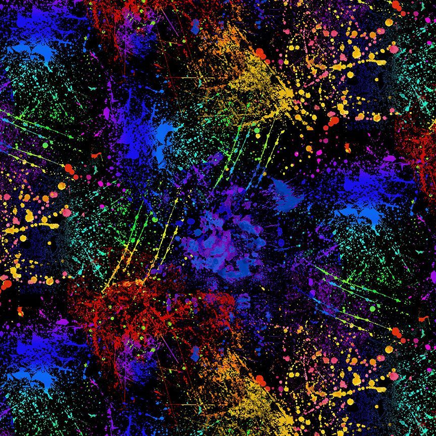 Coloured Paint Splatter by Timeless Treasures - Texture Black