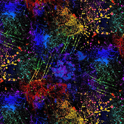 Coloured Paint Splatter by Timeless Treasures - Texture Black