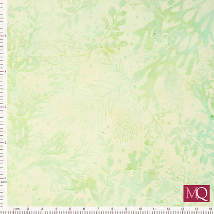 Cotton quilting fabric with pale green tonal sea plants