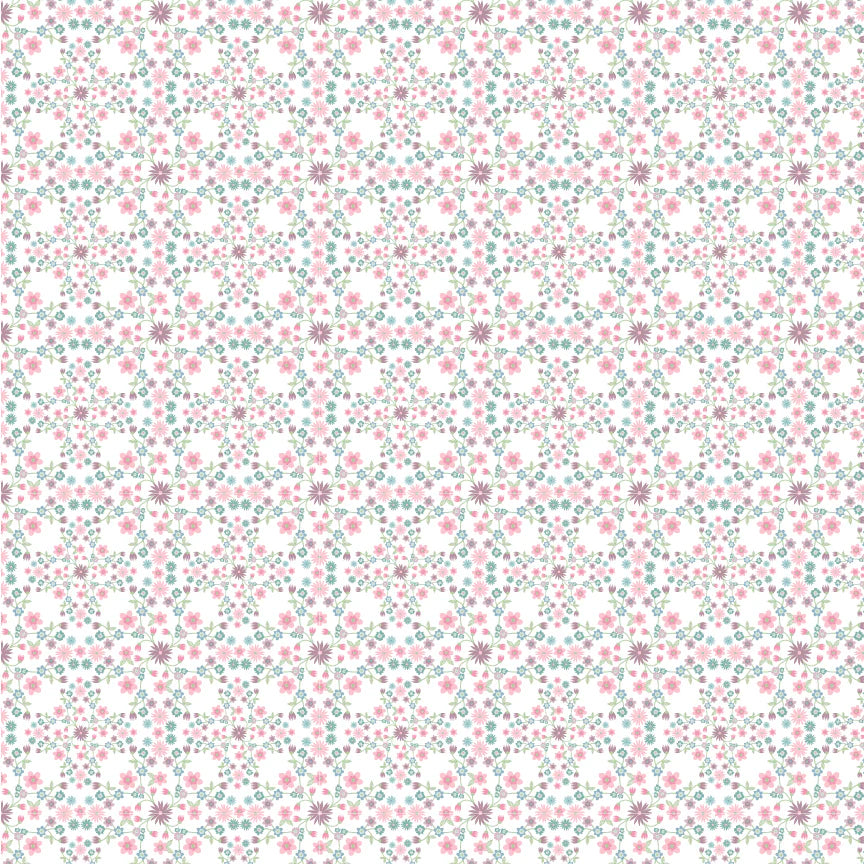 Le Petit Escargot by Lori Woods for Poppie Cotton - Bloom and vines White