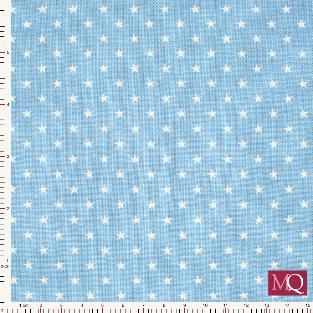 Cotton quilting fabric with white stars on mid blue background