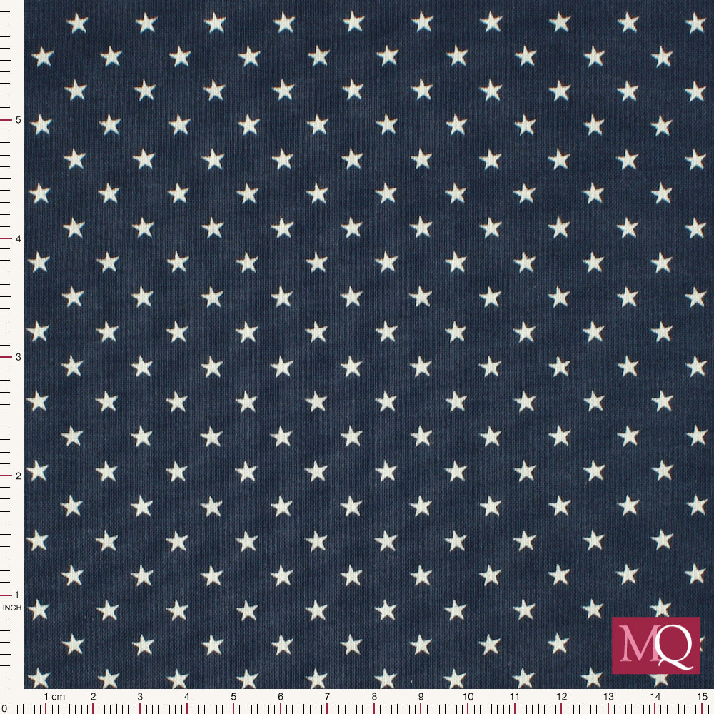 Cotton quilting fabric with white stars on navy background