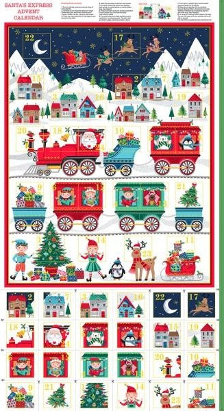 Festive Large Advent Calendar Panel  by Makower- Santa Express 2387/1