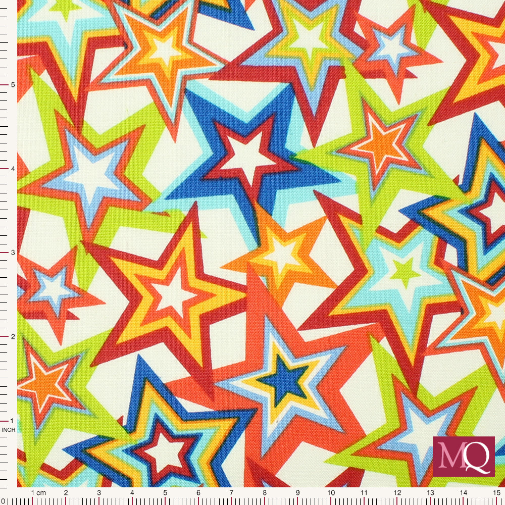 Cotton quilting fabric with bright colourful stars