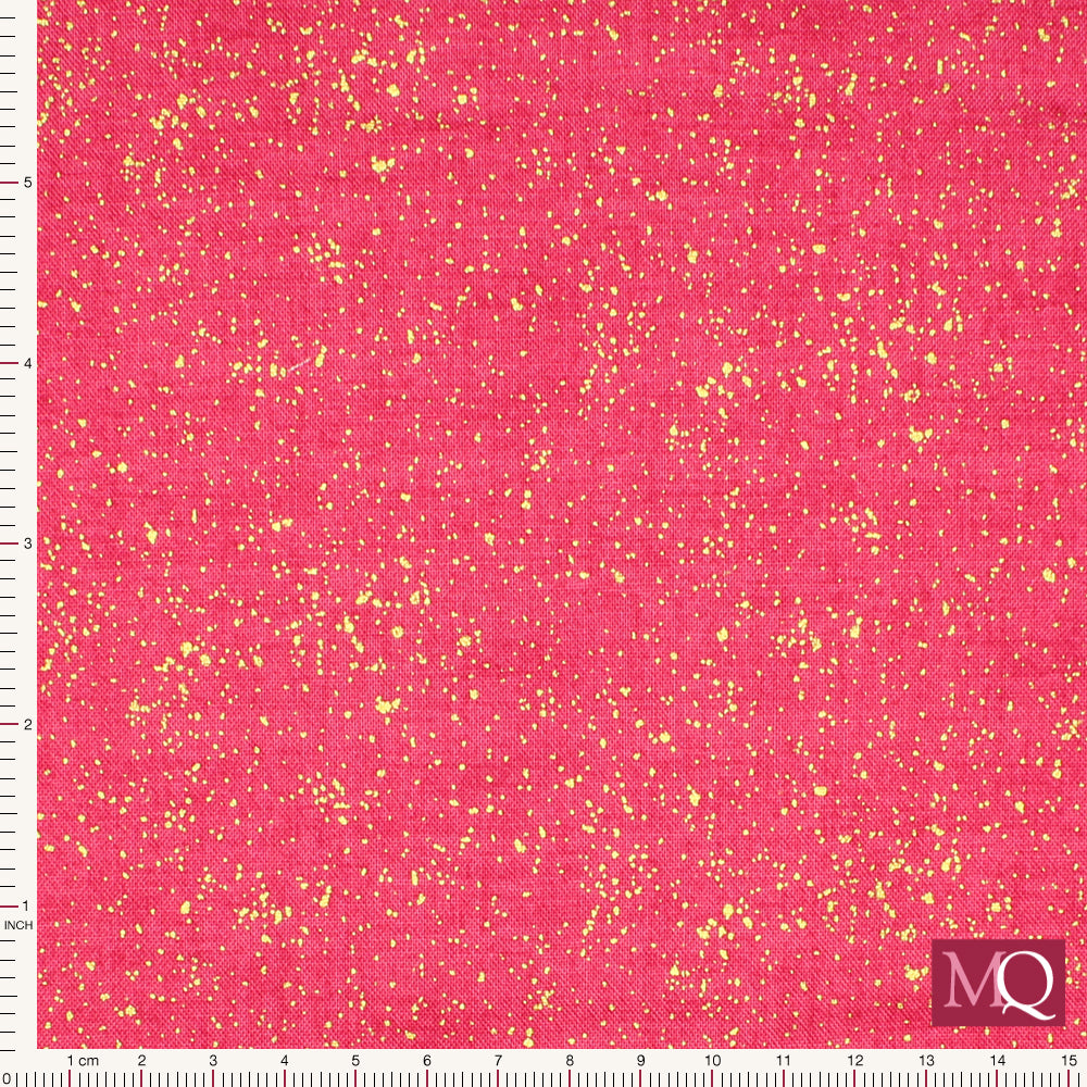 Cotton quilting fabric with bright pink fuchsia background and flecked gold dots