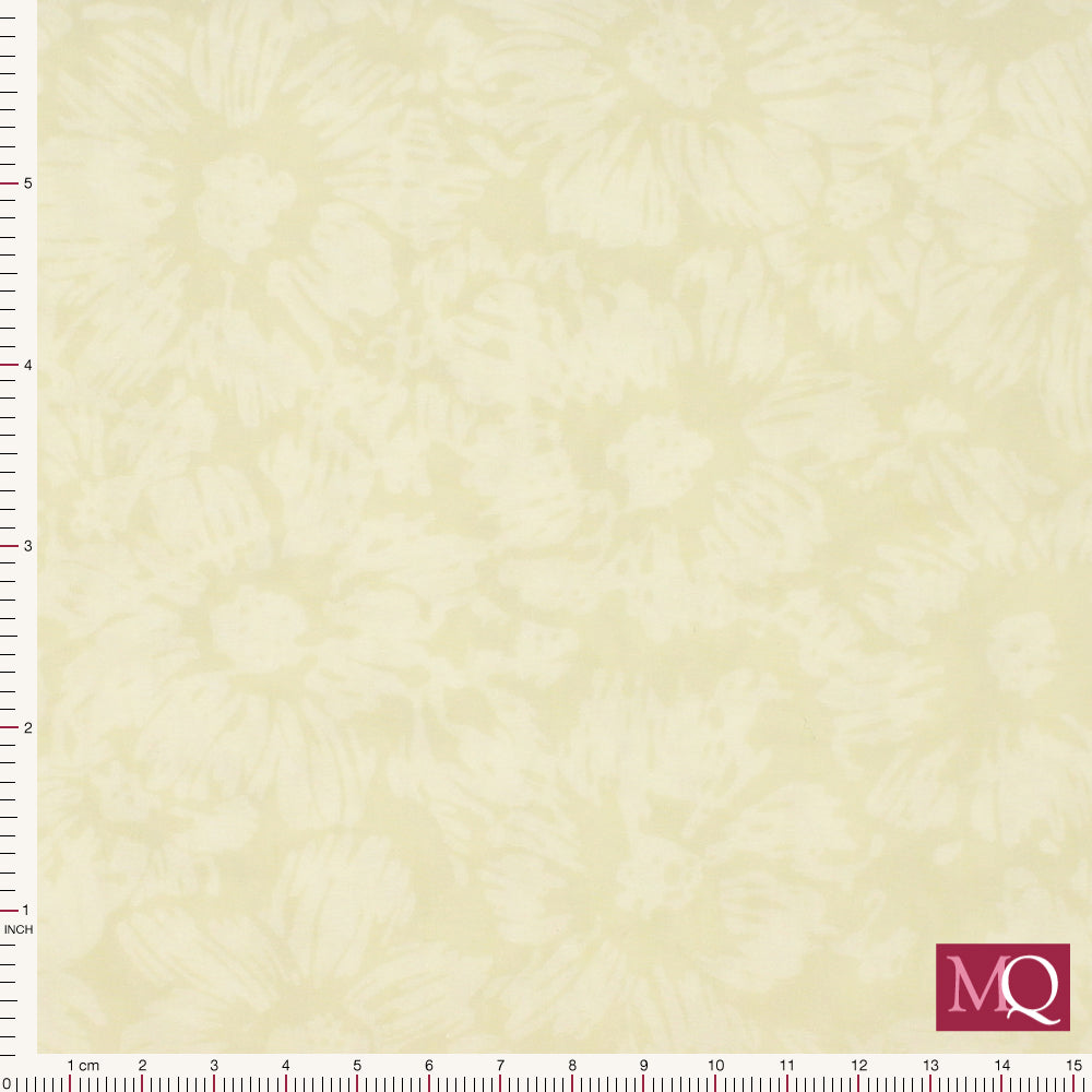 Cotton quilting fabric with subtle tonal cream flowers in batik style